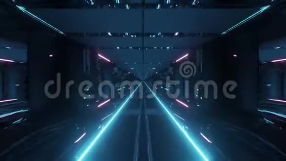 未来科技科幻隧道走廊与无尽的发光灯3d插图运动背景生活视频的预览图