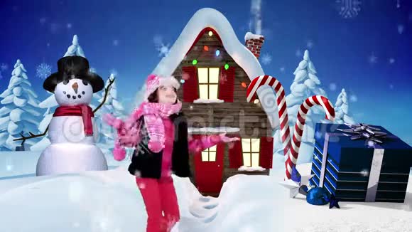 小女孩在冬天的仙境里旋转视频的预览图