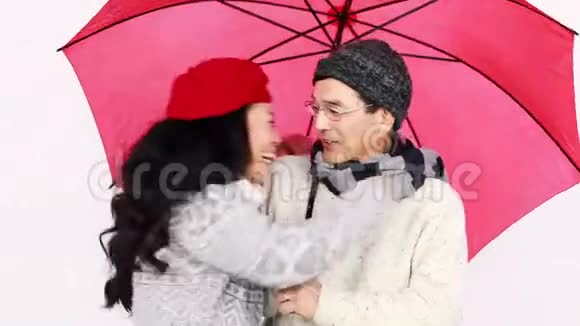 成熟的亚洲夫妇在伞下视频的预览图