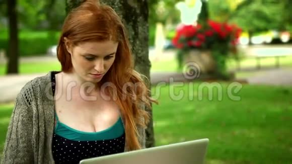 冷静的女学生在她的笔记本上工作视频的预览图