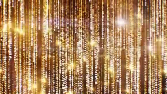 美丽的金色背景与流星点点的轨迹天衣无缝抽象尘埃粒子的循环三维动画视频的预览图