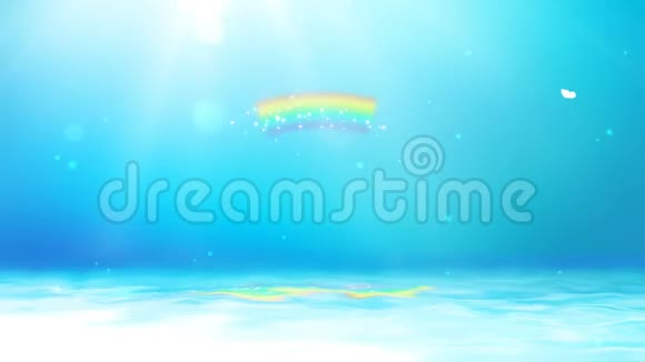 明亮的背景有阳光蓝天彩虹和大海视频的预览图