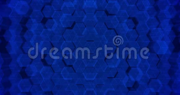 抽象几何蓝色六边形背景4k无缝环三维渲染视频的预览图