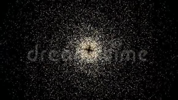 流动螺旋粒子场黑色背景上的旋转点动画时空观念美丽的漩涡视频的预览图