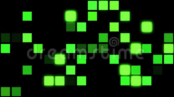 绿色运动抽象背景彩色像素闪烁和切换黑色背景无缝循环视频的预览图