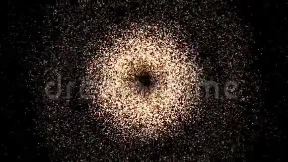 抽象运动数字虫洞隧道由金光闪闪的粒子组成动画惊人的空间视频的预览图