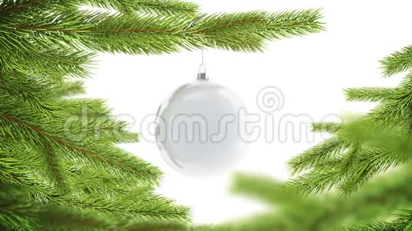 空白白色圣诞球挂松模拟循环旋转视频的预览图