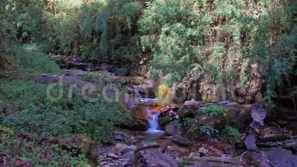 有瀑布的山河和瀑布流在喜马拉雅山尼泊尔纯透明水森林溪视频的预览图