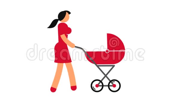 女人走路的时候带着婴儿车的彩色图标象形文字视频的预览图