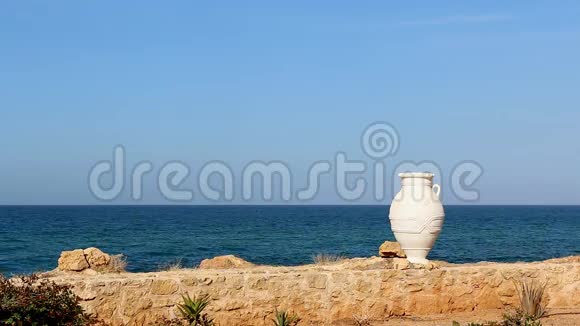 海边背景配希腊双耳瓶视频的预览图