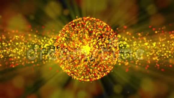 有许多射线的黄金抽象球体在空间中三维渲染计算机生成的背景视频的预览图