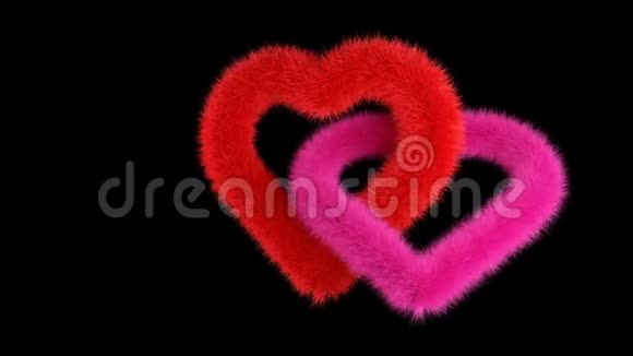 红色粉红色的心在黑色上旋转带有阿尔法光视频的预览图
