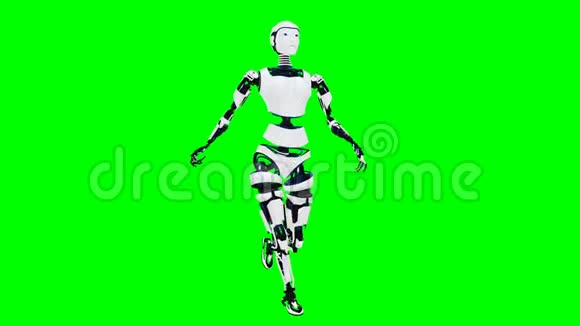 机器人机器人女性行走科幻时尚机器人女孩可爱的机器人女人CG动画绿色屏幕视频的预览图
