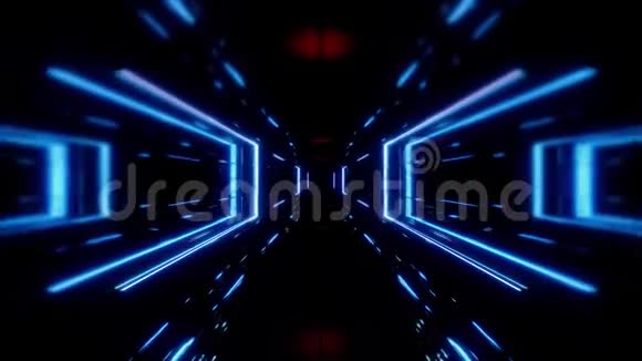 科幻空间隧道走廊与发光发亮的灯光3d插图背景vj循环无尽循环视频的预览图