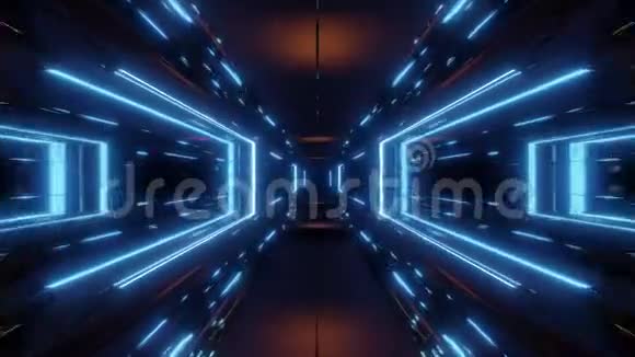 科幻空间隧道走廊与发光发亮的灯光3d插图背景vj循环无尽循环视频的预览图