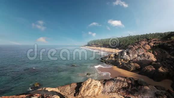天堂海滩有石头和棕榈树鸟瞰喀拉拉邦印度视频的预览图