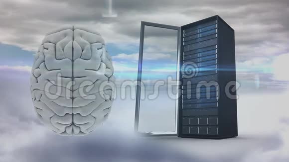 大脑和服务器塔的数字组合视频的预览图