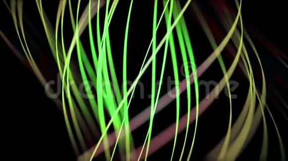 抽象模糊优雅的彩虹霓虹灯线条和螺旋缠绕在黑暗的背景上动画视频的预览图