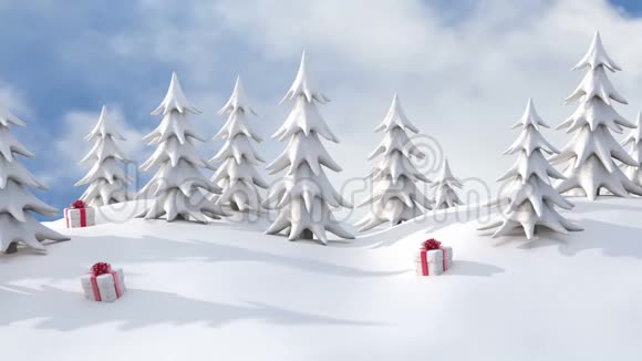 冬季背景雪松树和圣诞礼盒视频的预览图