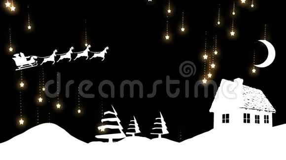 圣诞老人的剪影飞过落星的雪景视频的预览图