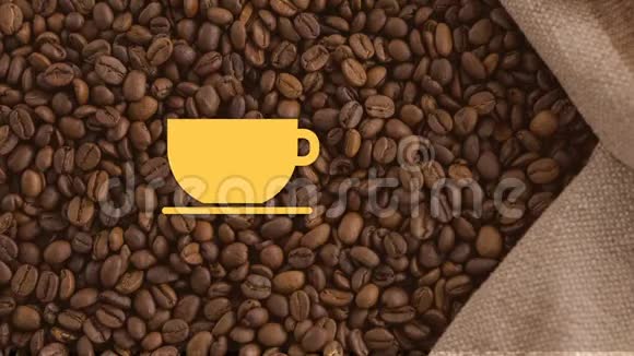 热黄咖啡杯标志和咖啡豆视频的预览图
