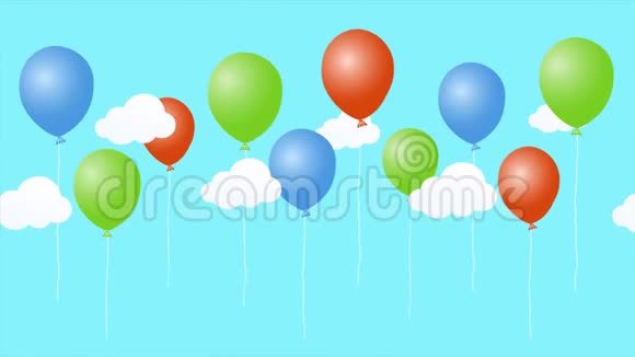 彩色动画卡通气球与云视频的预览图