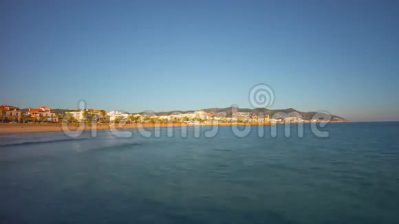 地中海码头日落观景台西塞湾4k时间流逝西班牙视频的预览图