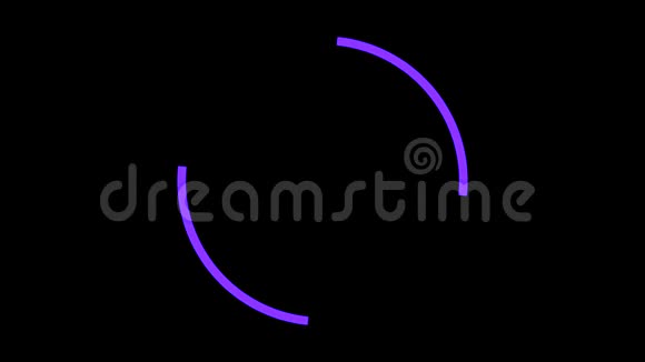 摘要两条弓形霓虹灯线在黑色背景上一个接一个地移动无缝循环动画紫色紫色视频的预览图