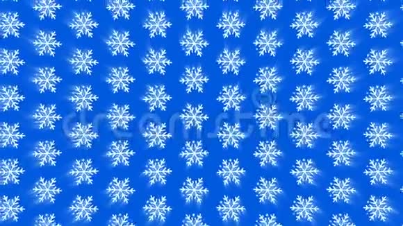 蓝色背景下发光的几何雪花的无缝图案视频的预览图