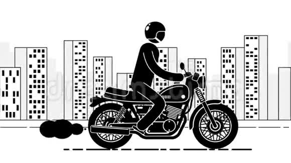 邮车摩托车骑在大城市旁边视频的预览图