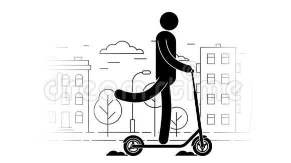 在城市景观上骑着脚踏车的图标人视频的预览图
