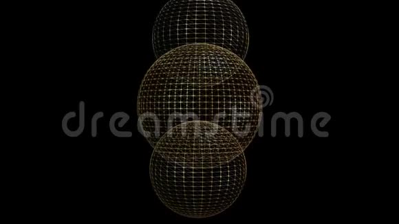 抽象运动中的金属线框球幻想电脑动画金球和深蓝色球视频的预览图