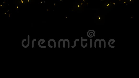 金色纸屑落在黑色背景上3D动画4K视频的预览图