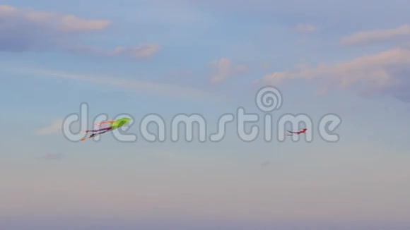 蓝天上放风筝的景色视频的预览图