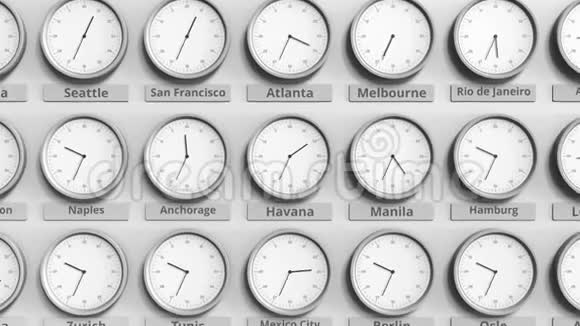 时钟显示哈瓦那古巴时间在不同的时区3D动动画视频的预览图