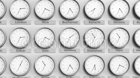 时钟显示汉堡德国时间在不同的时区3D动动画视频的预览图