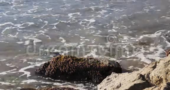 日光地中海海水岩石4k西班牙视频的预览图