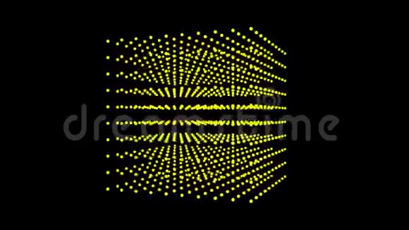漂亮的黄色立方体盒子是旋转的点状粒子视频的预览图