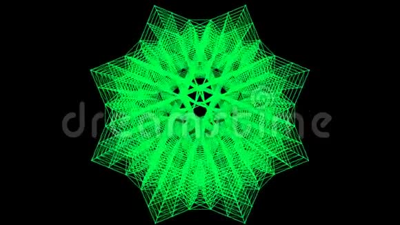 绿色粒子在黑色背景上旋转的三维RubelHizb视频的预览图