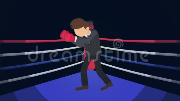 商业机会和成功理念在拳击场里打架商人戴着拳击手套紧张的战斗循环动画视频的预览图