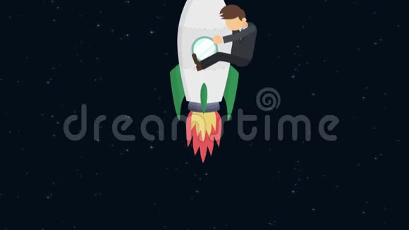 快乐商人乘火箭穿越太空创业飞跃创业理念循环动画风格视频的预览图