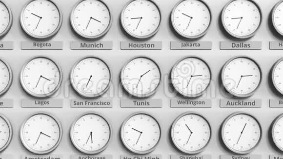 时钟显示突尼斯突尼斯时间在不同的时区3D动动画视频的预览图