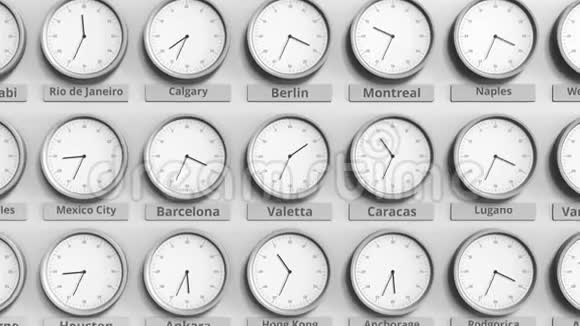 时钟显示瓦莱塔马耳他时间在不同的时区3D动动画视频的预览图