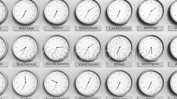 时钟显示温哥华加拿大时间在不同的时区3D动动画视频的预览图
