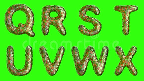 字母从塑料与抽象孔隔离在绿色背景上QRSTUVWX4K视频的预览图