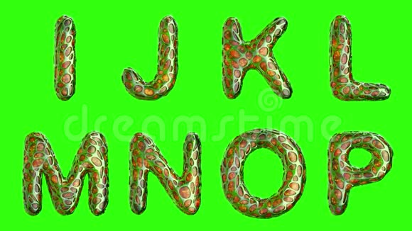字母从塑料与抽象孔隔离在绿色背景上IJKLMNOP4K视频的预览图