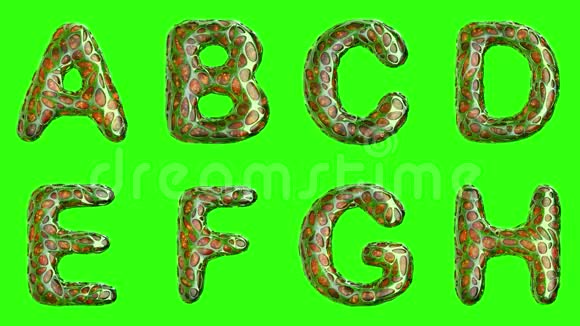 字母从塑料与抽象孔隔离在绿色背景上ABCDEFGH4K视频的预览图