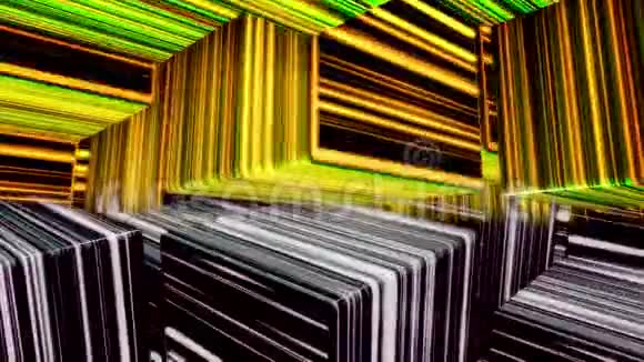 抽象背景下的立方体模型被闪烁的霓虹灯线覆盖无缝循环动画半彩色和视频的预览图