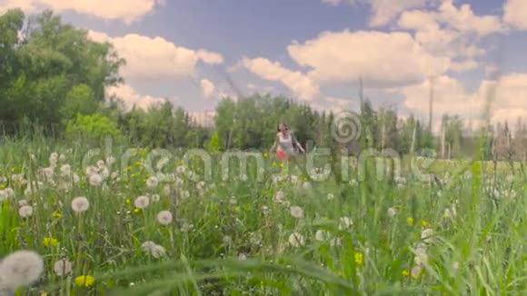年轻女子在草地上奔跑视频的预览图