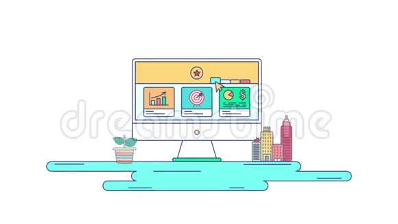 动画平面业务和工作流技术平面设计在创意业务财务标志和符号图标背景视频的预览图